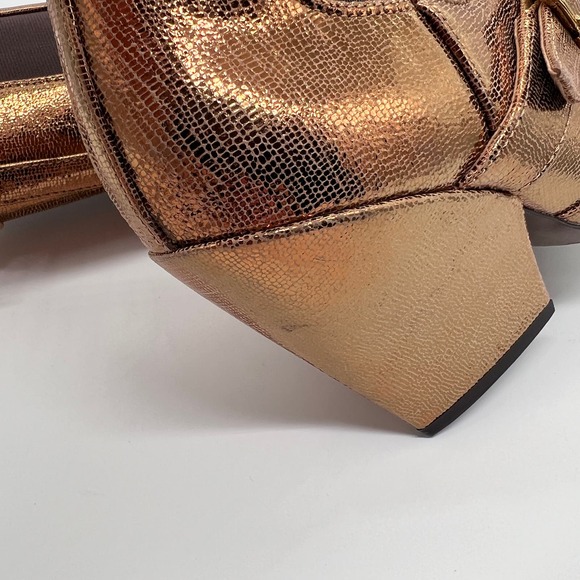 SAM EDELMAN Suzette Buckled Western Booties Womens 8 Gold Bronze Lizard Embossed - Picture 10 of 10